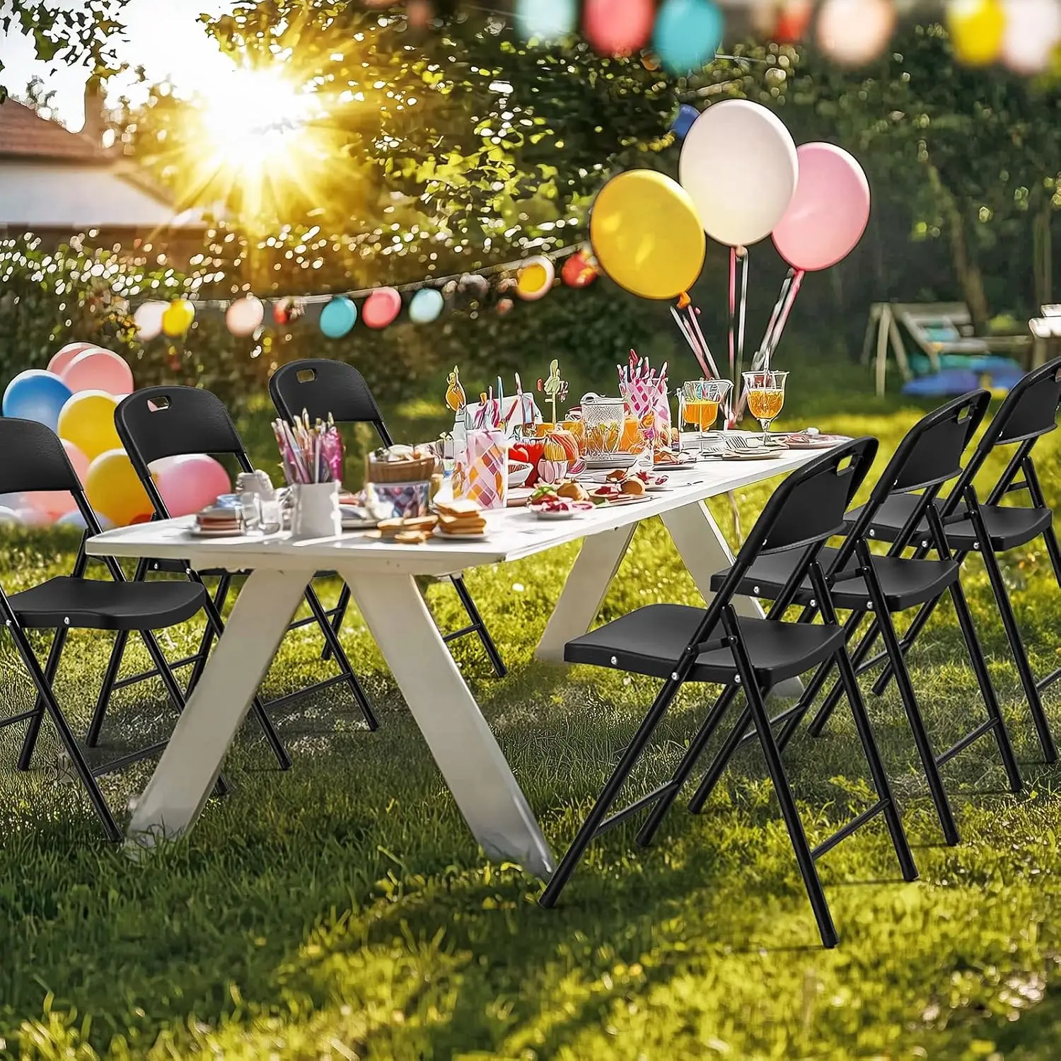 Black Plastic Folding Chair 10-Pack, Portable Seat with Steel Frame for Indoor & Outdoor Event Party Wedding Office, Customized