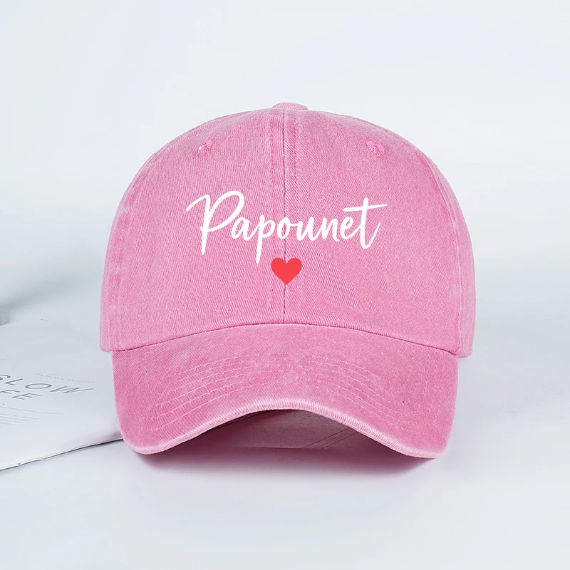 Papounet Handwritten Heart Print Vintage Washed Baseball Cap with Adjustable Strap – Casual Everyday Men's Father's Day Gift