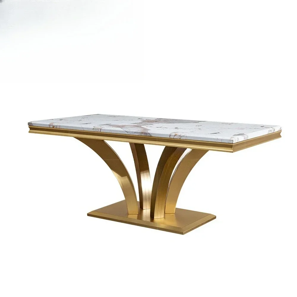 Light luxury marble dining table household high-end rectangular cross-border Middle East stainless steel dining table and chairs