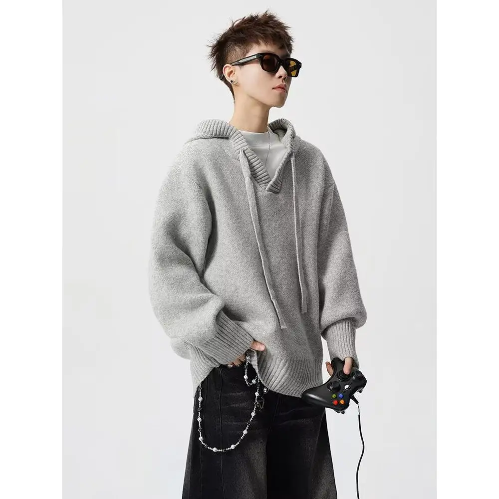 Maglione lavorato a maglia con cappuccio coreano Sle Jaet ex Bla Coppia Faion High Street Lazy Sle Versatile lungo Sve Top