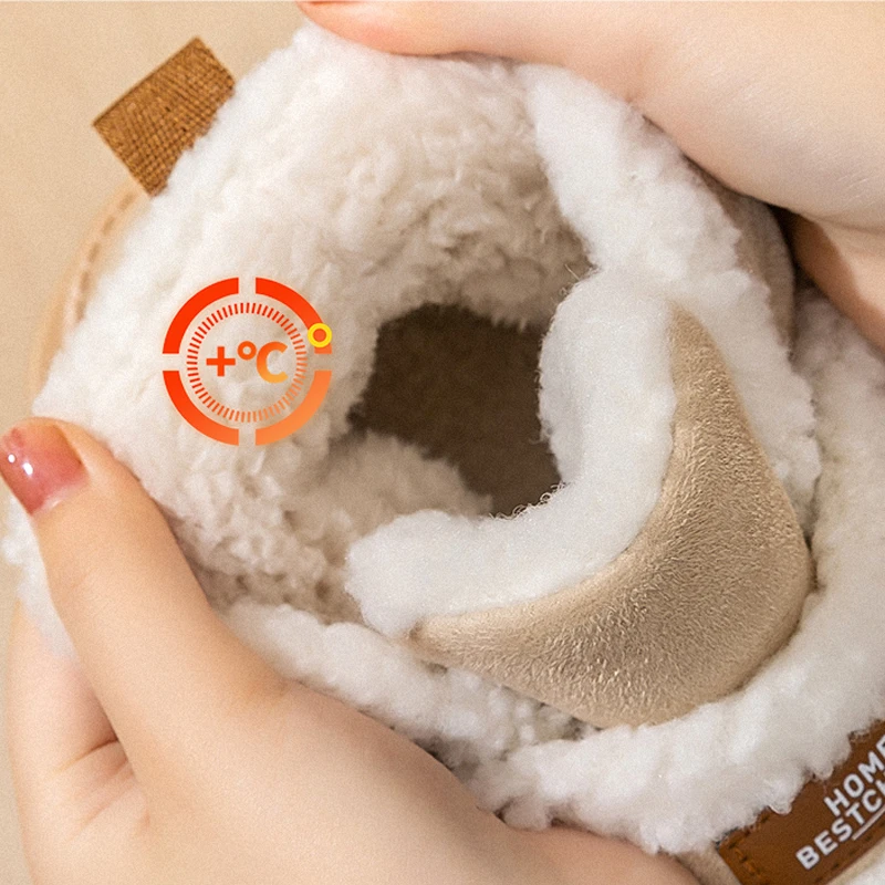 Thick Soled Snow Boots For Women Fluffy Plush Faux Fur Soft Slippers Winter Indoor Comfortable Home Non-slip Cotton Shoes image 5