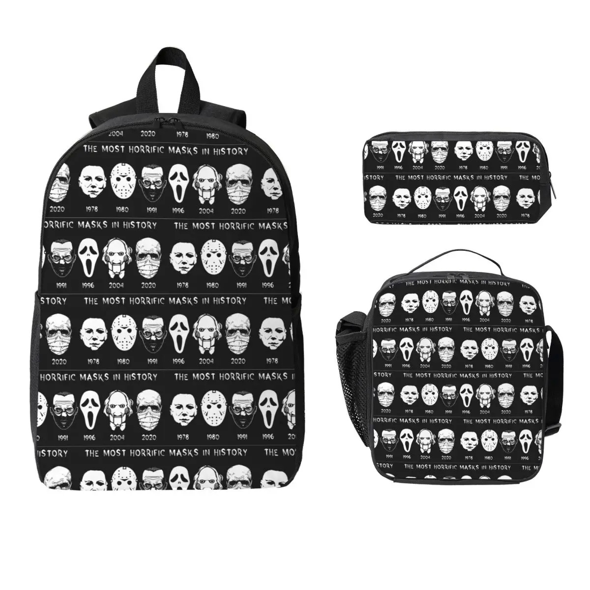 

Horror Masks Backpack Student Boys Girls BookBag School Bag Laptop Shoulder Bags 3ps Insulated Lunch Bag Pencil Case