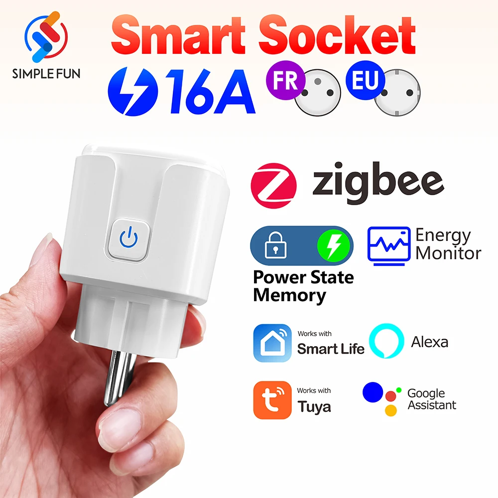 

Smart Socket Plug ZigBee EU with Power Monitor Tuya Smart Life APP 16A Sockets Remote Voice Timer Control with Google Home Alexa