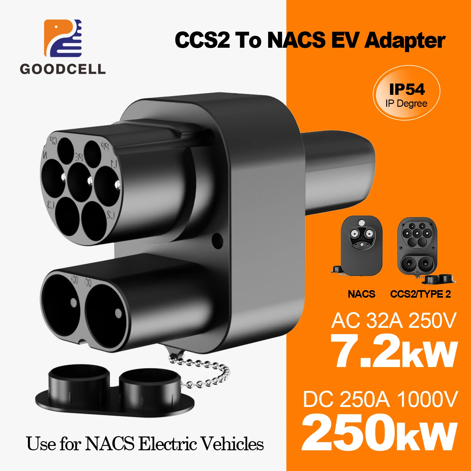 

GOODCELL 32A/250A AC/DC CCS2 To Tesla EV Charging Adaptor Conventor For Eletric Vehicle Fast Charging Tesla Cars