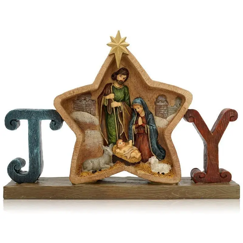 1PC JOY Nativity of Jesus Figurines Catholic Relics Home Decoration Statue Ornaments Crafts Resin Gifts