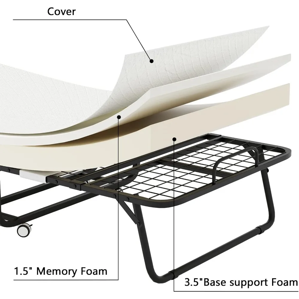 Folding Bed with Mattress - 75" X 31" Portable Day Bed with 5 Inch Memory Foam Mattress and Fabric Storage Bag, Platform Bed