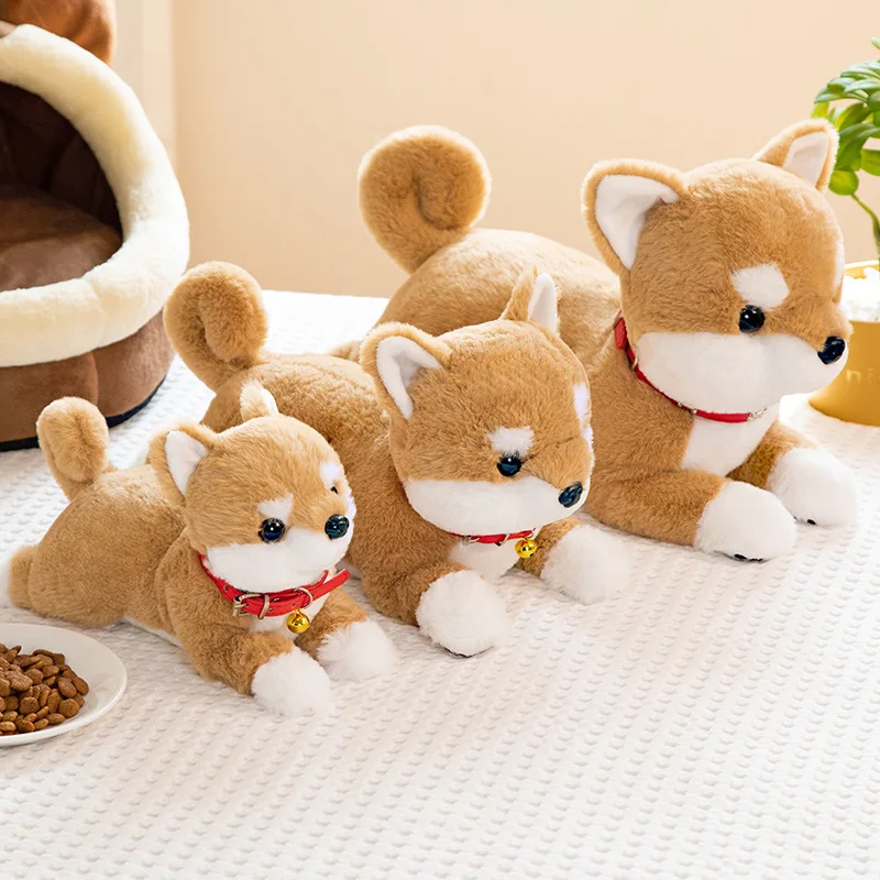 28-50CM Cartoon Fluffy Shiba Inu Peluche Toys Lovely Bell Dog Dolls Stuffed Animal Pillow Birthday Christmas Gift for Children