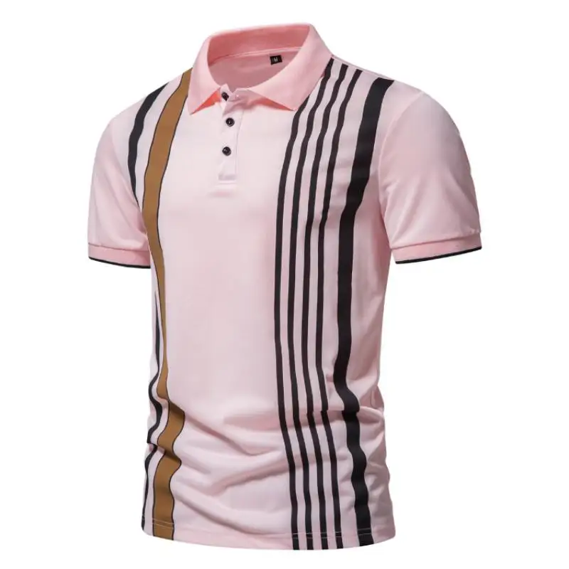 

New European and American Style Summer Men's Polo Turn - down Collar Striped Fashion TrendT - shirts, Casual Short - sleevedTees
