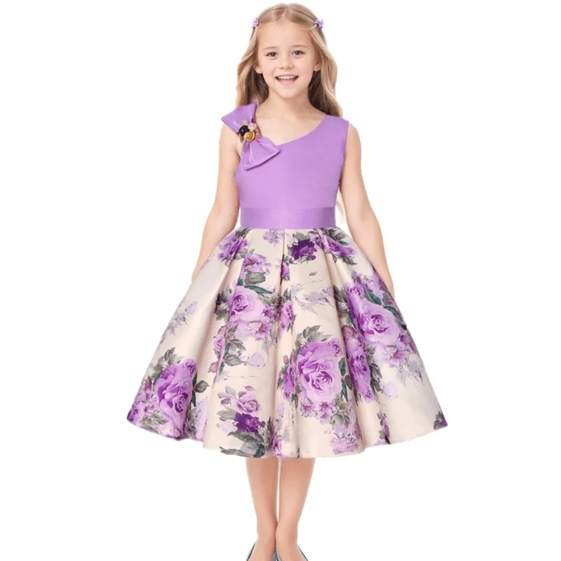

2025 New Flowers One Shoulder Girls Dress,Summer Elegant Fashion Party Princess Dress Birthday Gift 2-10 Years Old Kids Clothes