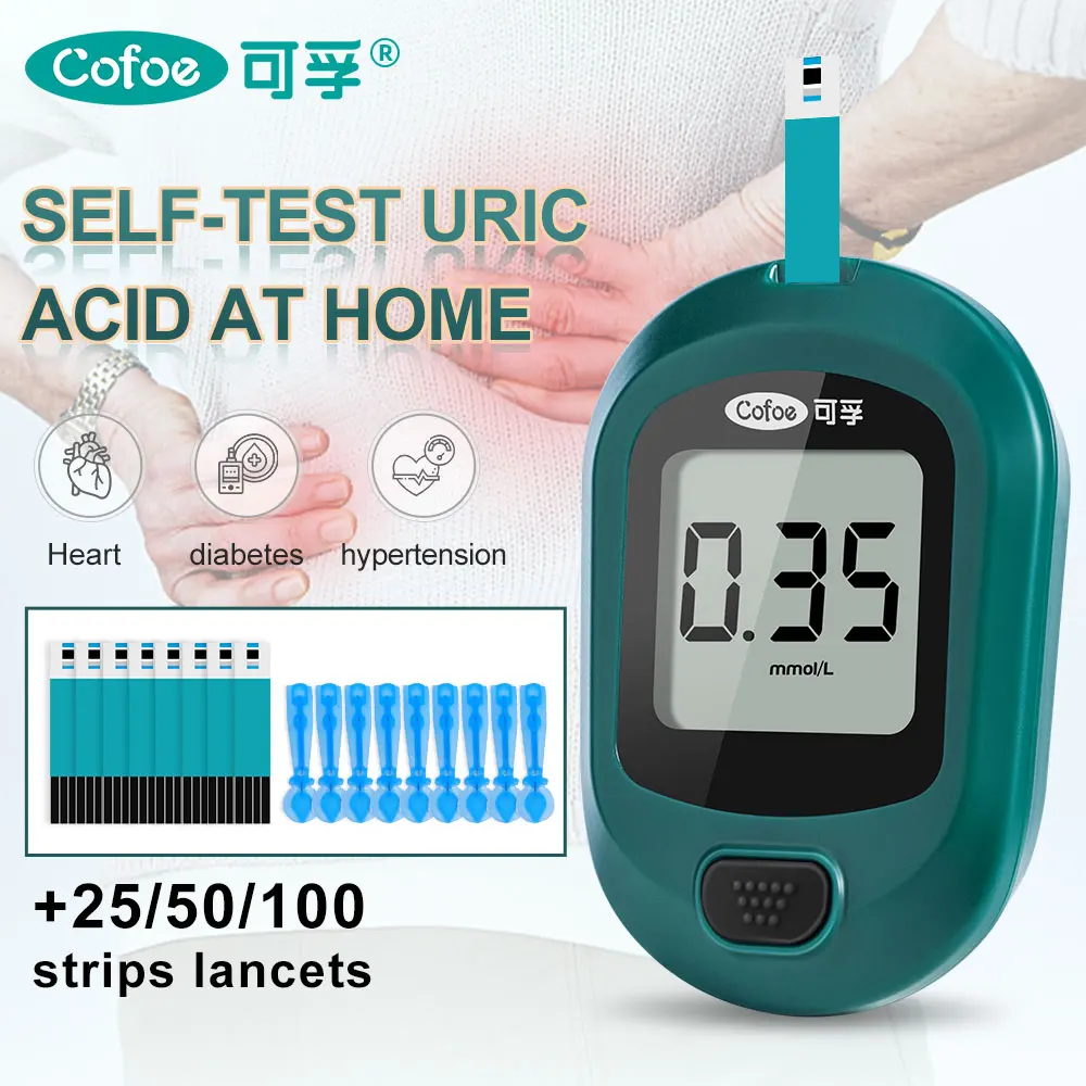 Cofoe – moniteur d'acide urique, avec bandelettes de Test et lancettes d'aiguilles pour la mesure de l'acide urique de la goutte à la maison
