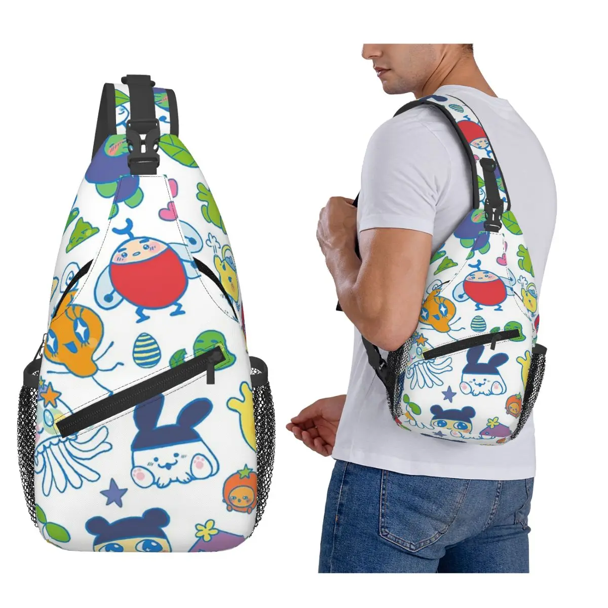 Tamagotchi Friends Chest Bag Men Sling Crossbody Backpack Chest Bag Travel Hiking Daypack Shoulder Bag