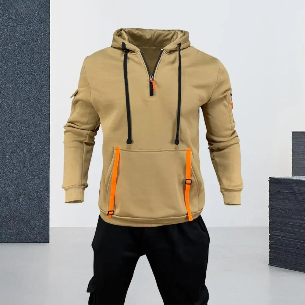 

Men's fall/winter fashion hoodie zip-up cord jumper with multi-pocket warm tracksuit with details