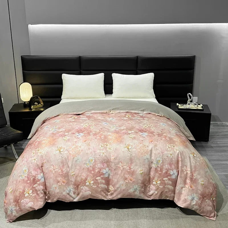 Pure Cotton Pink Floral Duvet Cover High Quality Skin-friendly Plant Flower Theme Comforter Cover Soft Reversible Queen Bedding