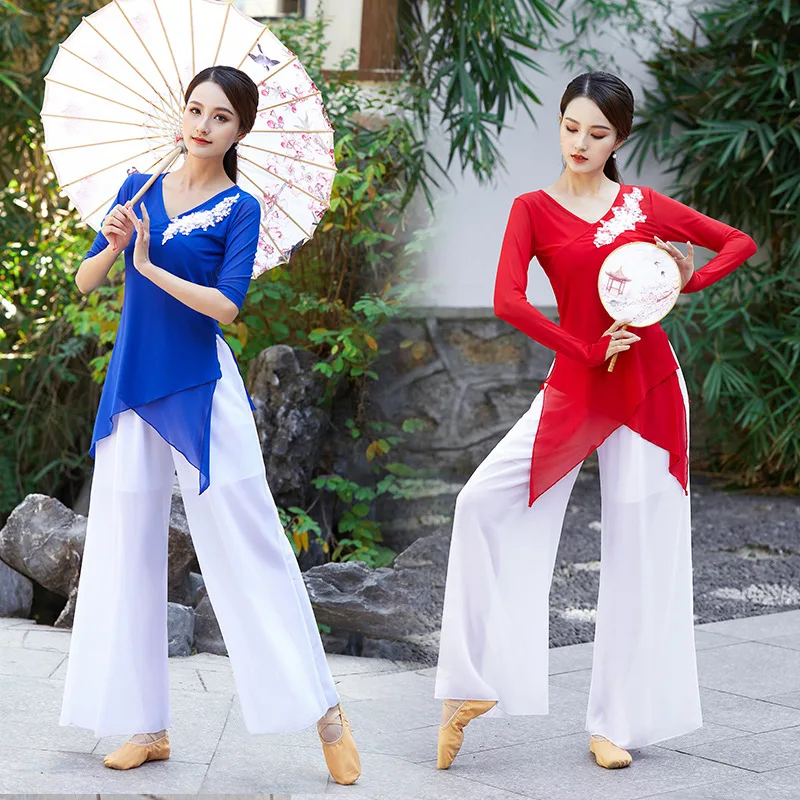 New Classical Ethnic Square Dance Spring/Summer Mesh Long sleeved Women's Three piece Set Table Performance Training Dance Dress