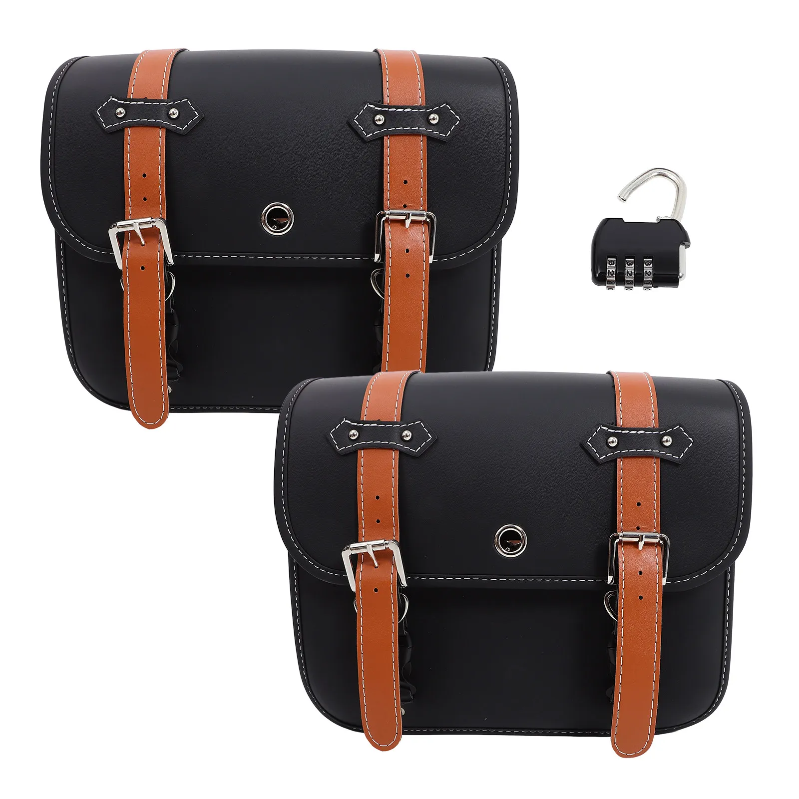 

2Pcs Motorcycle Bag Handmade PU Side Storage Bag Weatherproof Compact Design for Driver License Cell Phone Hairbrush