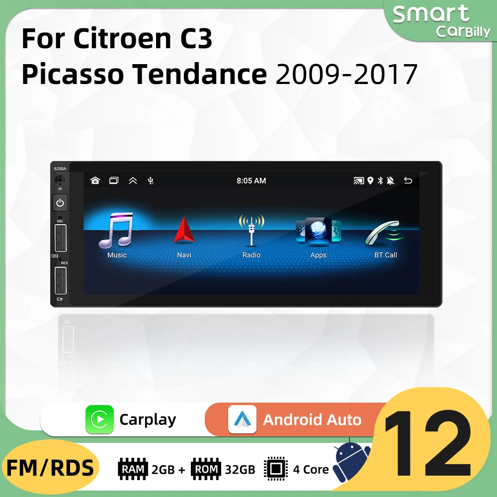 1 Din Carplay Screen for Citroen C3 Picasso Tendance 2009-2017 1din Android Radio Stereo Car Multimedia Head Unit Autoradio GPS