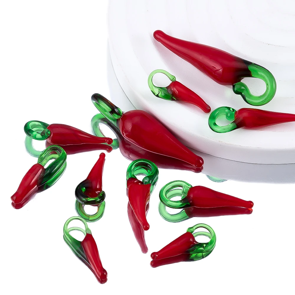 

5pcs/lot Hot-selling Red Pepper Shaped Glass Charm Pendant For DIY Phone Strap Charm Necklace Jewelry Making Accessory Materials