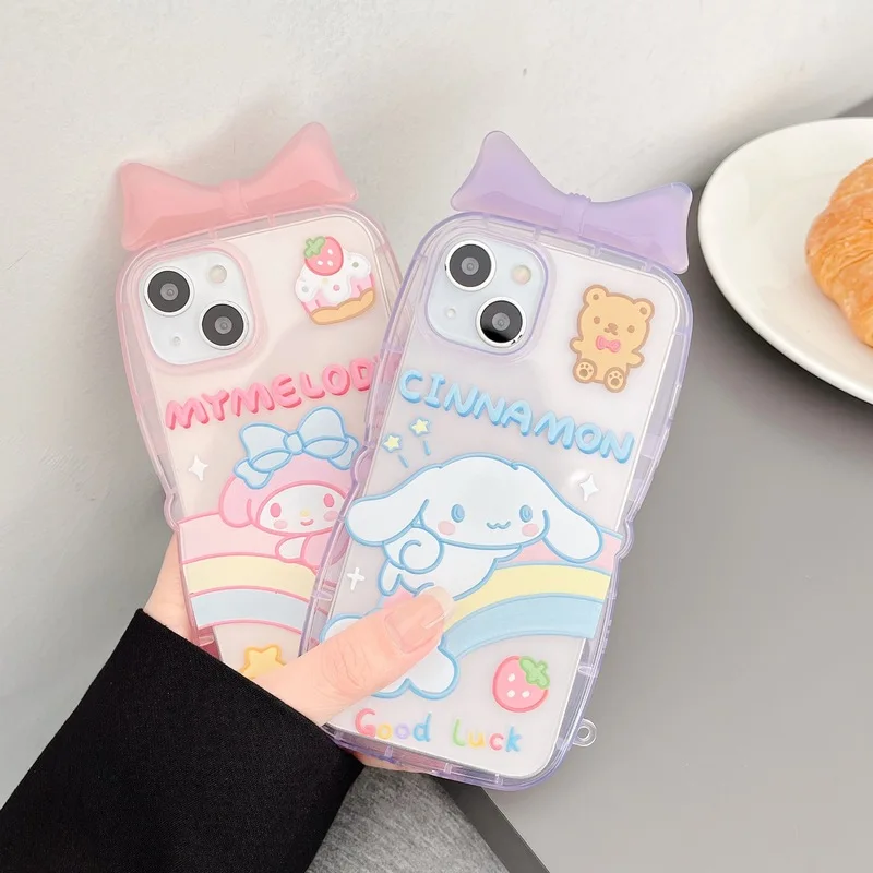 Cartoon Animals Kawaii 13promax Apple 12 Mobile Phone Case 11 New Xs Female Xr Stereo Bow Sanrio Anti Falling Mobile Phone Case