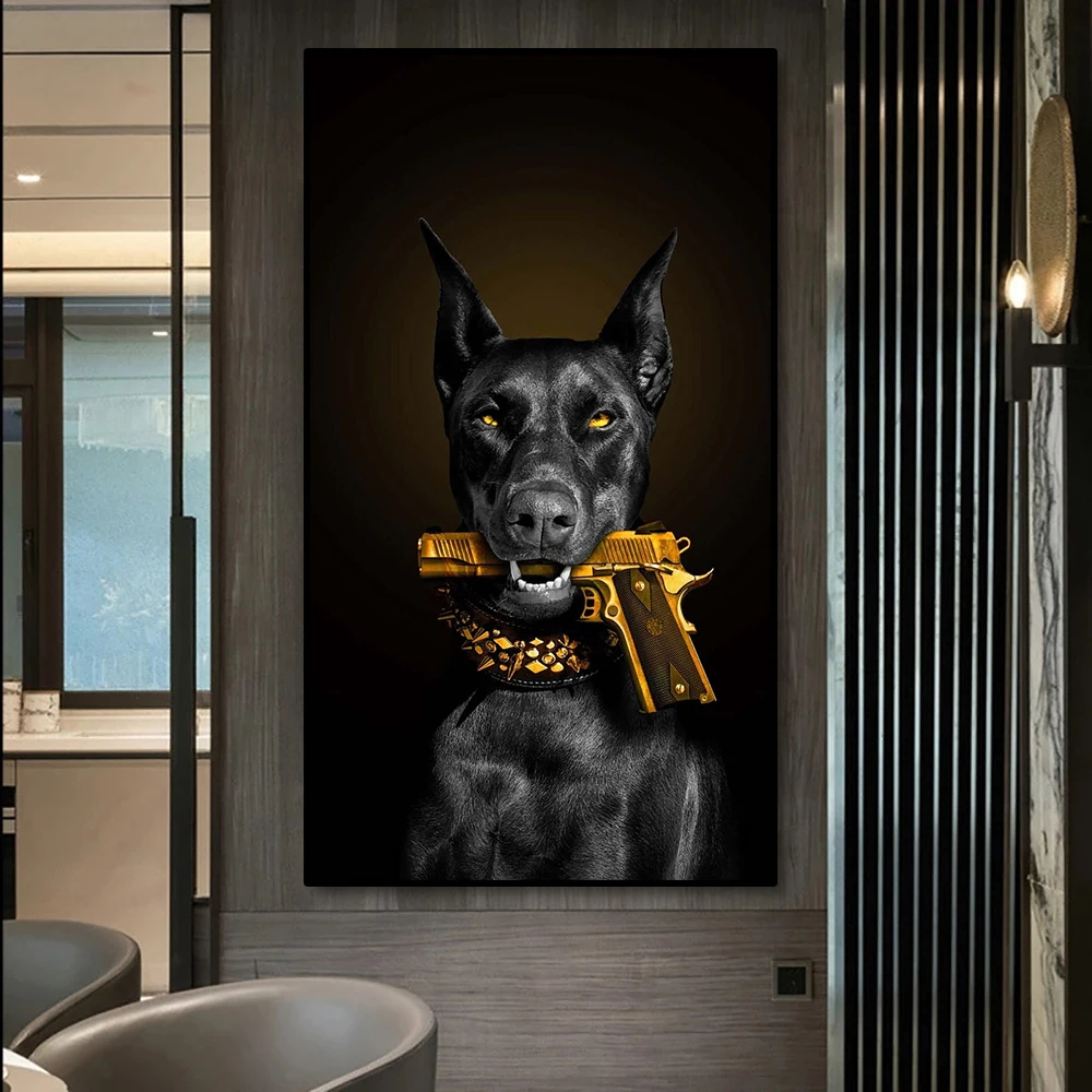 Tier schwarzer Hund Poster Dobermann Mafia Hund Poster dekorative Malerei Leinwand Wand kunst Wohnzimmer Schlafzimmer dekorative Wandbild