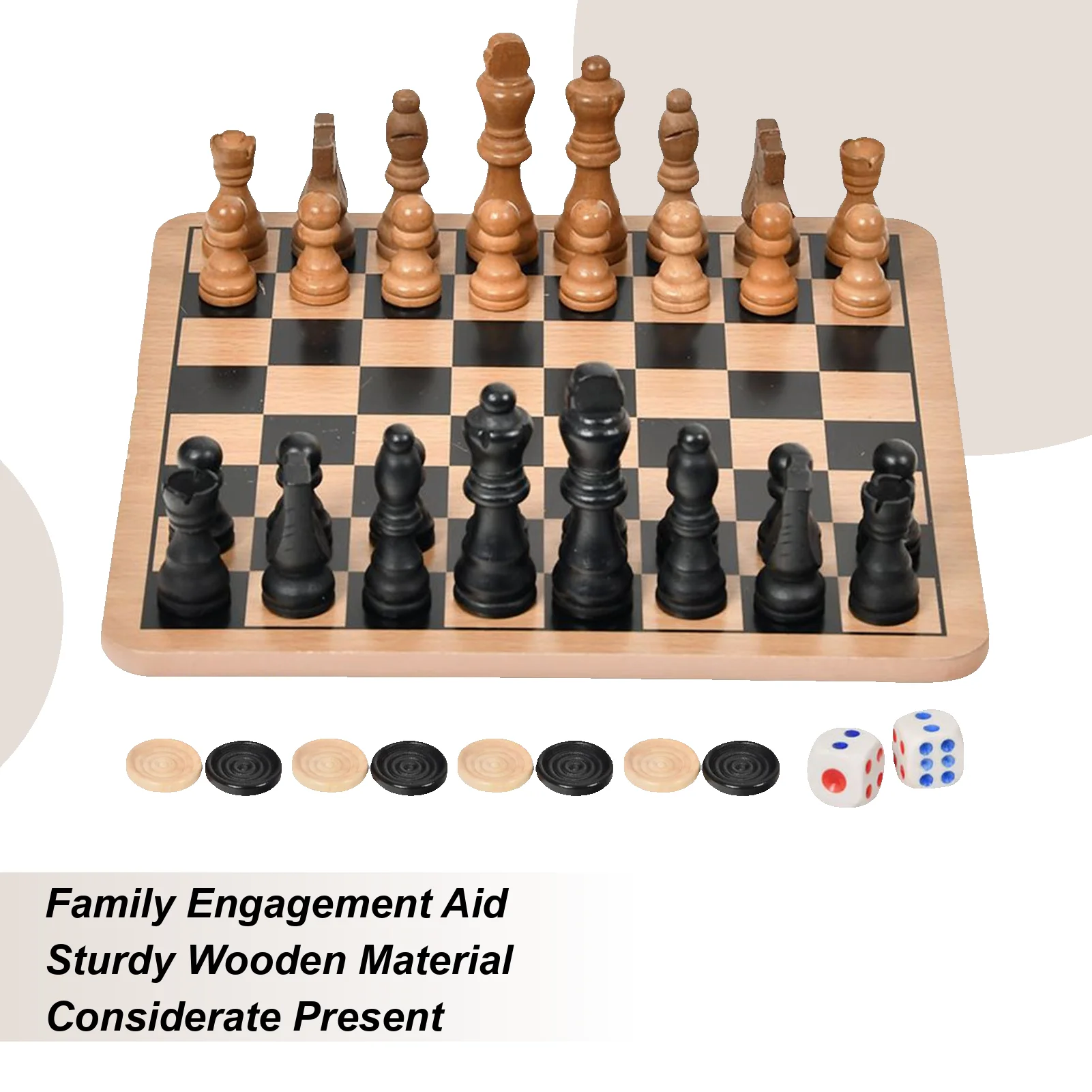Wooden Chess Set Chess Game Set Double-Sided Board Interactive Game for Beginners Kids Adults Family Travel Home Outdoor