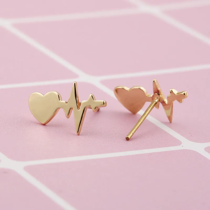 Stainless Steel Medical Medicine Earrings Stethoscope Electrocardiogram Heart Shape Stud Earring Nurse Doctor Jewelry Pendientes