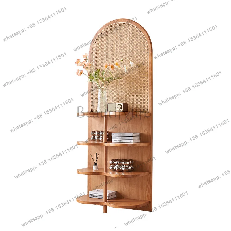 Japanese solid wood screen partition living room homestay rattan rack small apartment magazine bookshelf