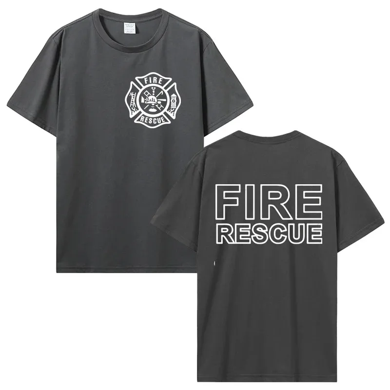 Fire Rescue Firefighter T Shirt Men Fireman T-shirts Men Cotton Tees Tops Harajuku Streetwear