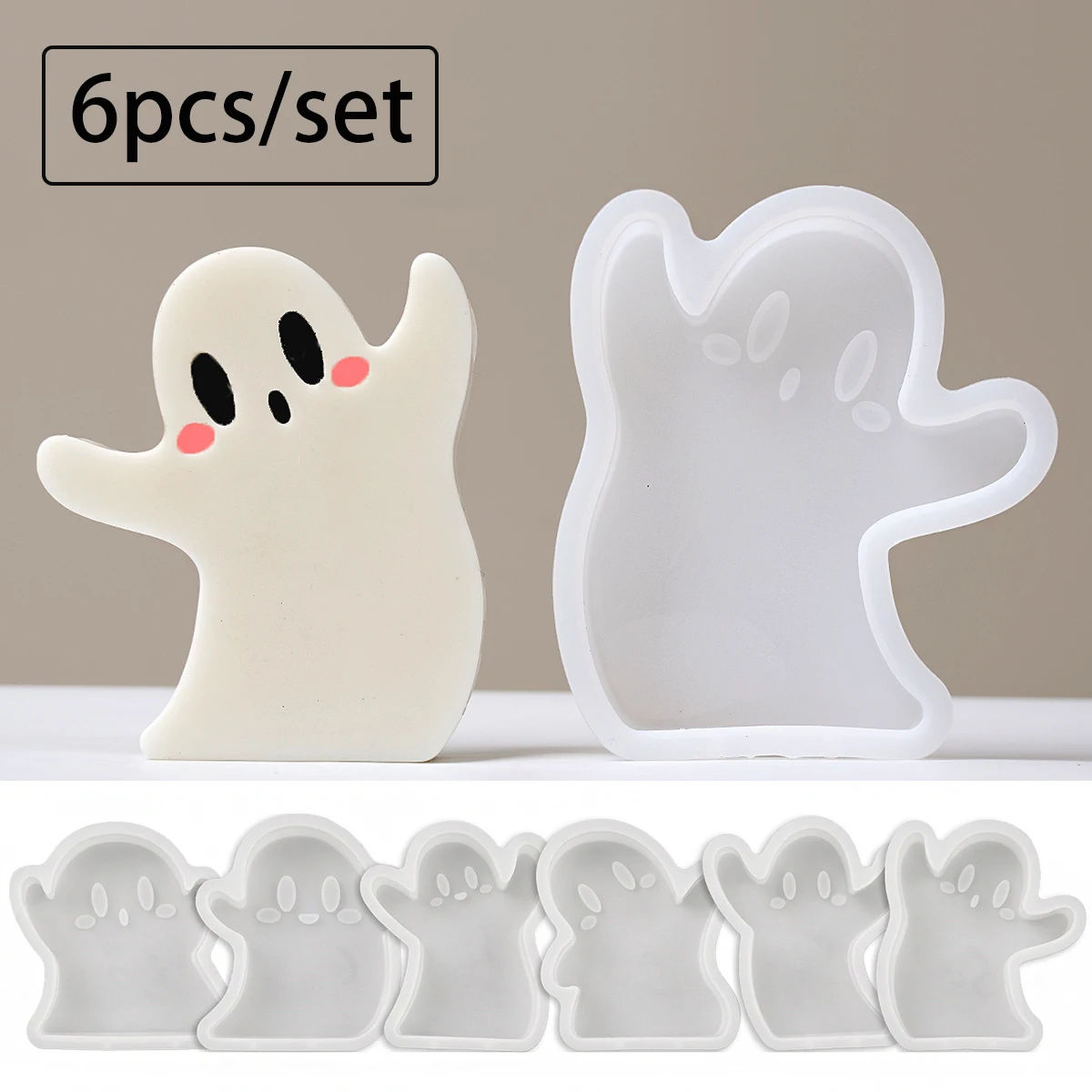 6pcs/set Halloween Ghost Silicone Mold DIY Handmade Fun Aromatic Candle Gypsum Craft Gift Ornament Molds Cute Ghost Making Tools