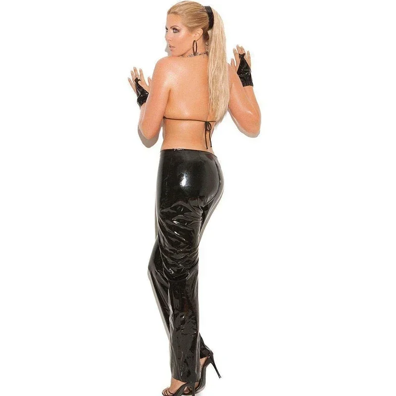 Sexy Patent Leather Pencil Pants for Women, Short Wrapped Top, Stretchy Strapless, Chest Wrapping PU, 2-Piece Set, 2023