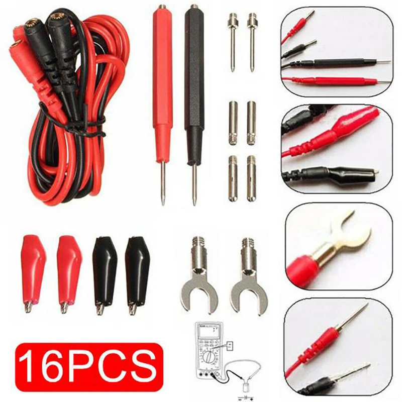 16 pz in 1 set universale multimetro digitale sonda 90cm punta dell\'ago sonda puntali Pin filo penna cavo linea di prova assortimento Kit