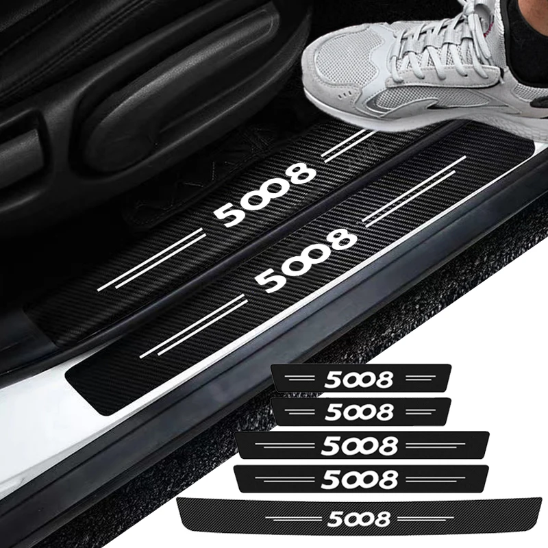 Carbon Fiber Car Door Threshold Sticker for Peugeot 5008 Sill Kick Plate Anti Dirty Strip Film Rear Trunk Bumper Waterproof Tape