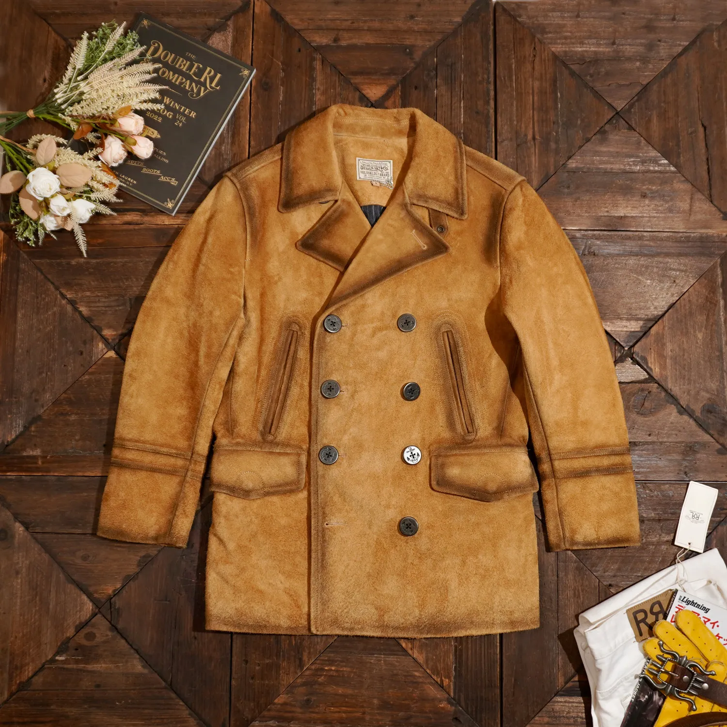 Tailor Brando America Rerto 740 Washed Suede Cowhide Men's Classic Churchill Genuine Leather Jacket