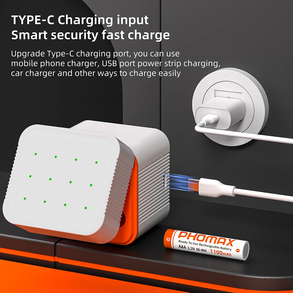 PHOMAX 12 Slot AAA Charger 1.2V Ni-MH Ni-Cd Rechargeable AAA Battery Charger Multi Bay LED Safe Charging Box