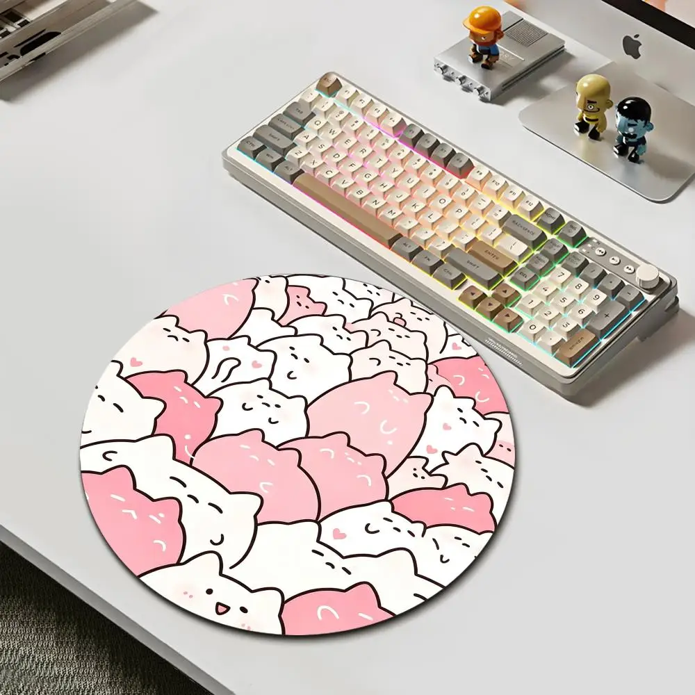 Cartoon Cat Crowd Large Gaming Mouse Pad, Simple Line Kitten Pattern with Stars Hearts, Non Slip Desk Pad for Laptop Office