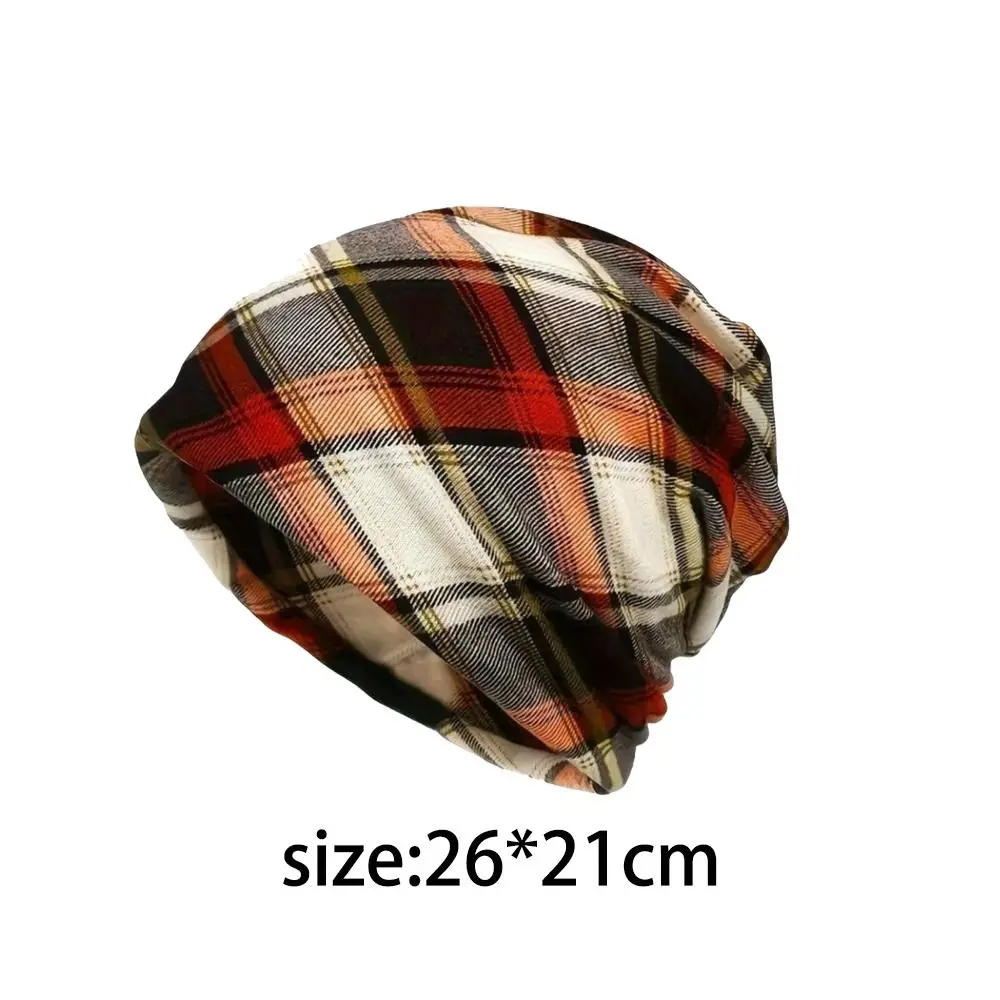 Contrasting Colors Pullover Hat Plaid Print Multifunctional Turban Hats Scarf Pullover Hat Casual Hedging Cap Autumn and Winter