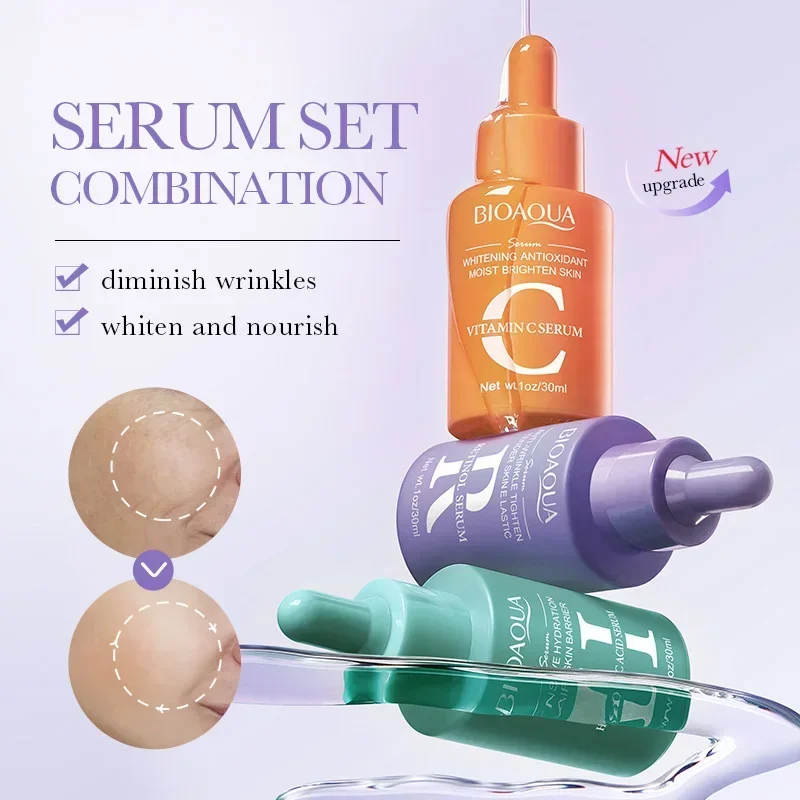 BIOAQUA Retinol Vitamin C Hyaluronic Essence Liquid Set Anti-aging Firming Brightening Skin Moisturizing Nourishing Face Serum