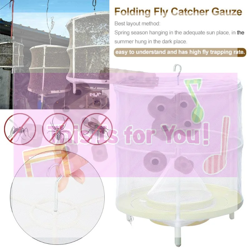 【MA】Fly Trap Cage Hanging  Catcher Net Portable Fold  Trap For Outdoor Garden Orchard Vegetable Farm Reusable Fly Mesh
