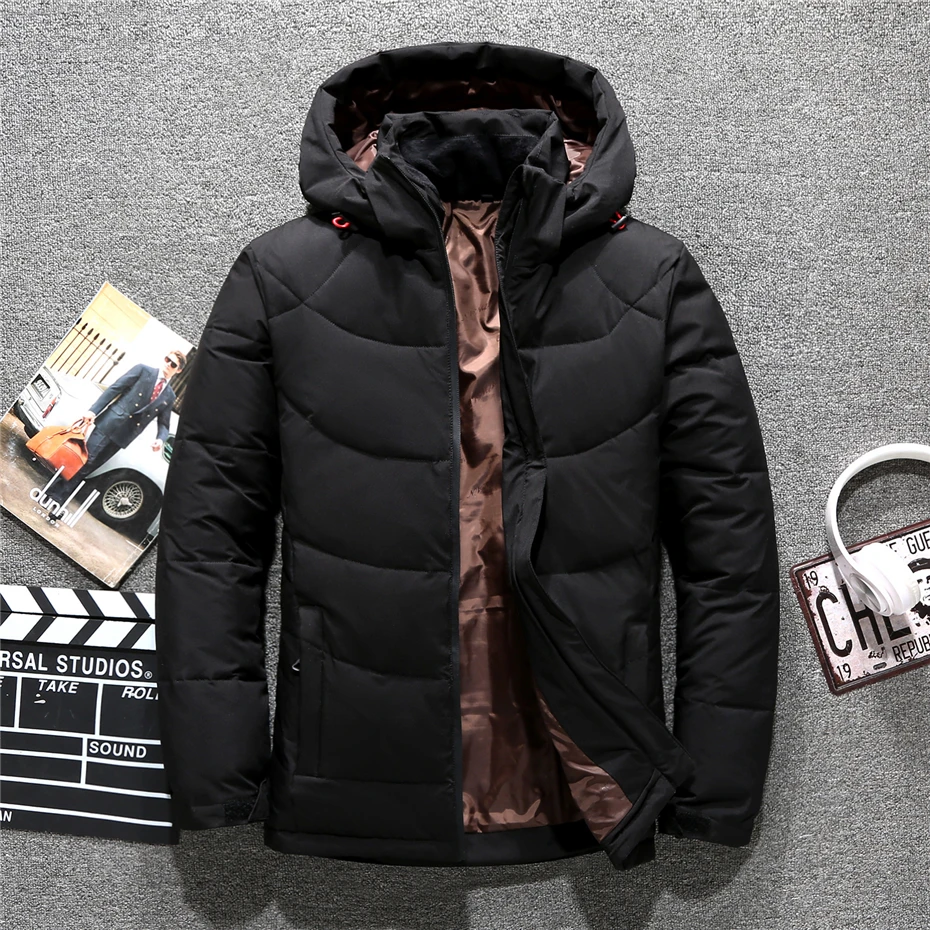 Winter Down Jacket Men Puffer Jacket Solid Color Down Coats Male Winter Thick Hooded Down Coat Solid Color