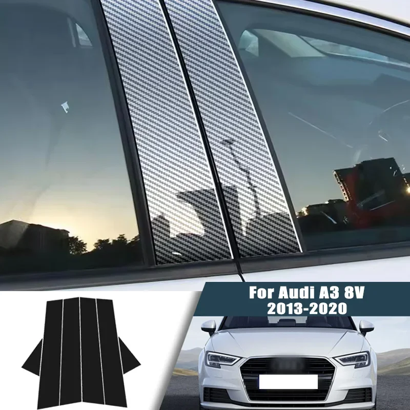 Glossy Black Carbon Fiber Window Door Deal B C Pillar Post Cover Sticker For Audi A3 8V 2013-2020 2014 2015 2016 2017 2018 2019