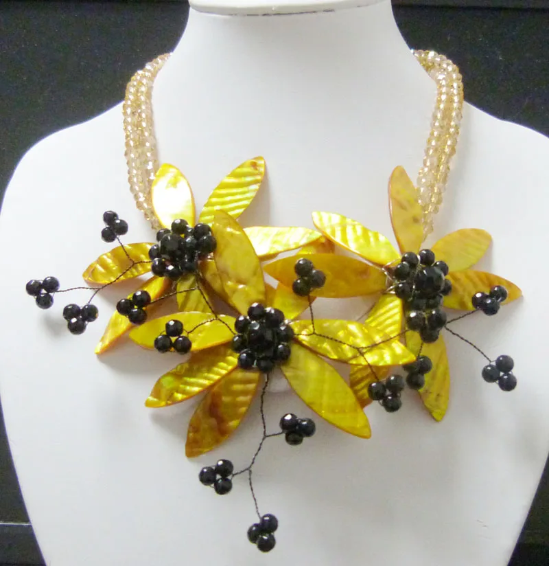 

Magical, natural shell leaves / crystal flower necklace 20"