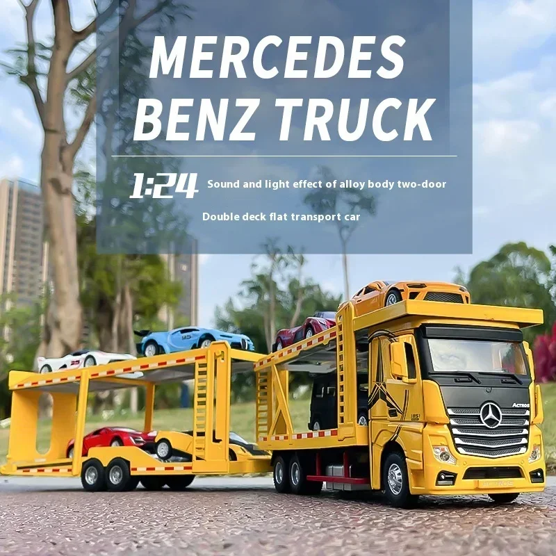 

1:24 Double Decker Flatbed Transport Vehicle Alloy Diecast Metal Car Model Sound And Light Science Education Serie