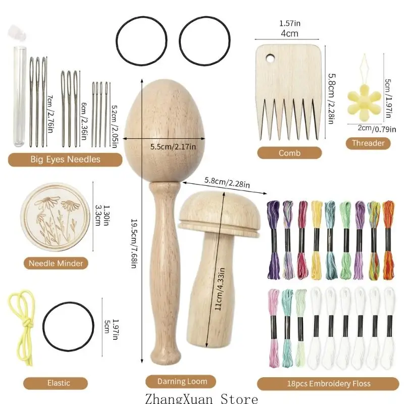 Holzstopf-Strickwerkzeug-Set in Pilz- und Eierform, inklusive Nadel und Faden 3 x – Detail 6