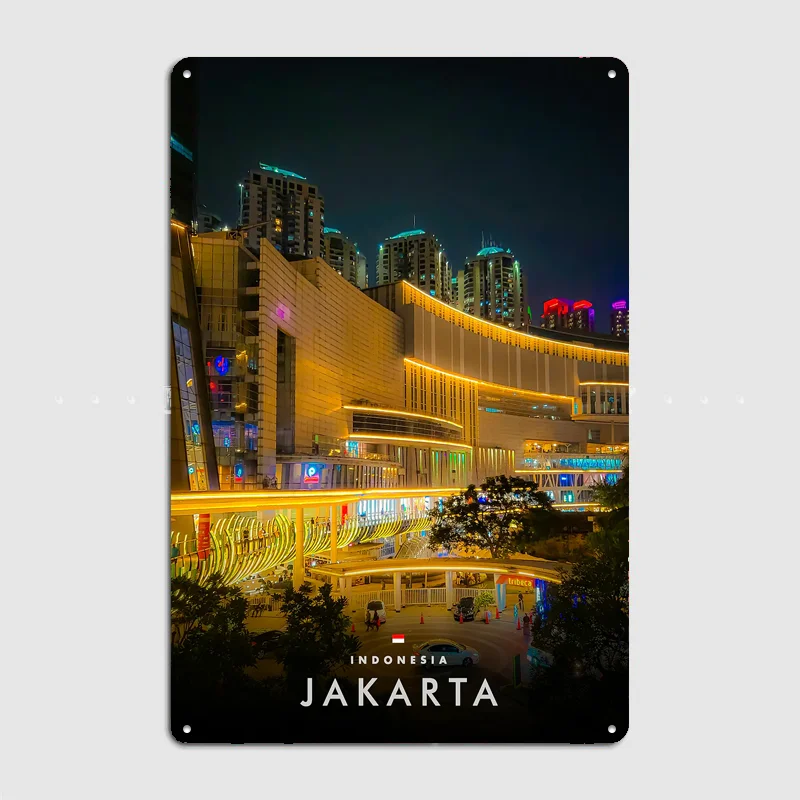 Jakarta Cityscape at Night Metal Custom Sign Living Room Wall Indoor Decor Room Decoration Bedroom Posters Home Decor