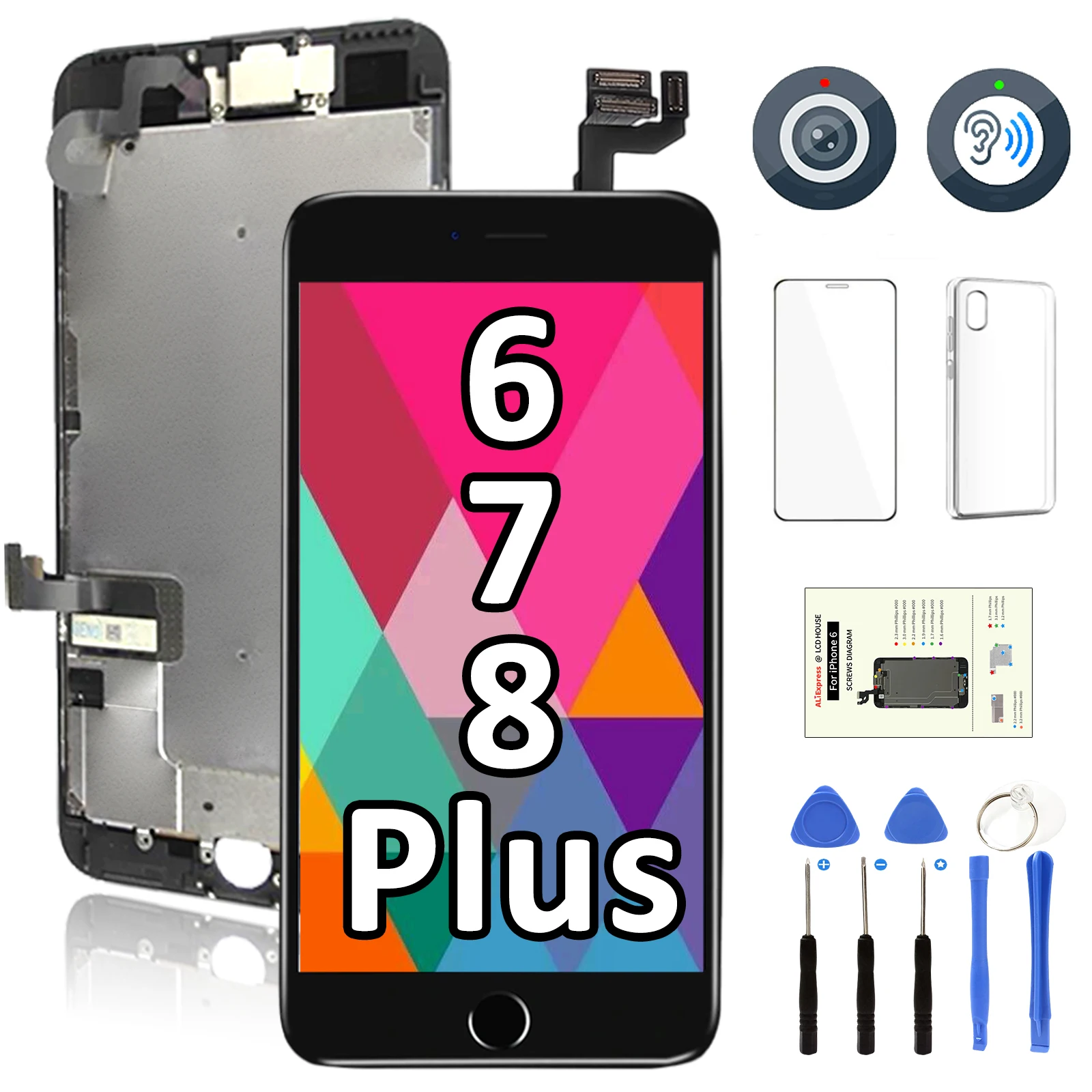 LCD Display For iPhone 7 8 Plus 7P 8P 6 Screen Full Set Replacement Touch Digitizer Completed Assembly 100% Tested+Front Camera