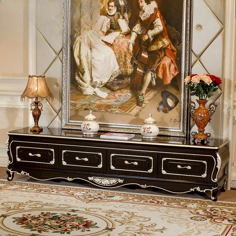 European neoclassical living room TV cabinet light coffee hall cabinet birch carved TV cabinet furniture