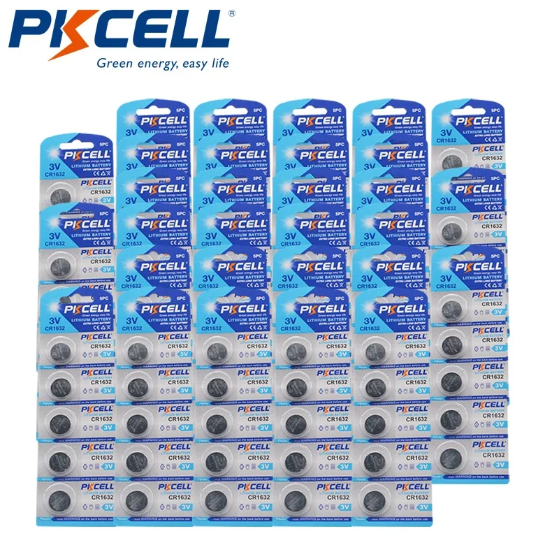 

250Pcs PKCELL 3V 120mAh CR1632 Coin Cells Batteries DL1632 BR1632 LM1632 ECR1632 Lithium Button Battery for Watch Remote Key