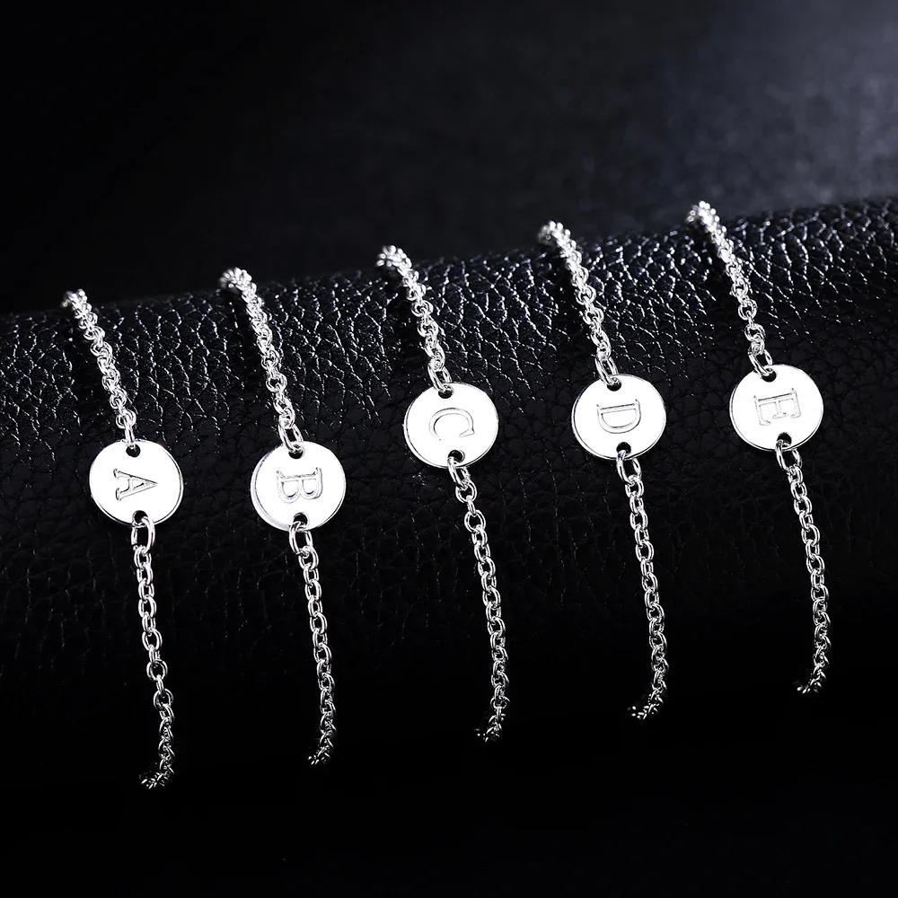 925 Sterling Silver 26 Letter Women Men Chain Bracelet Anklet Charm Wedding Personality Jewelry Lady Gift Party