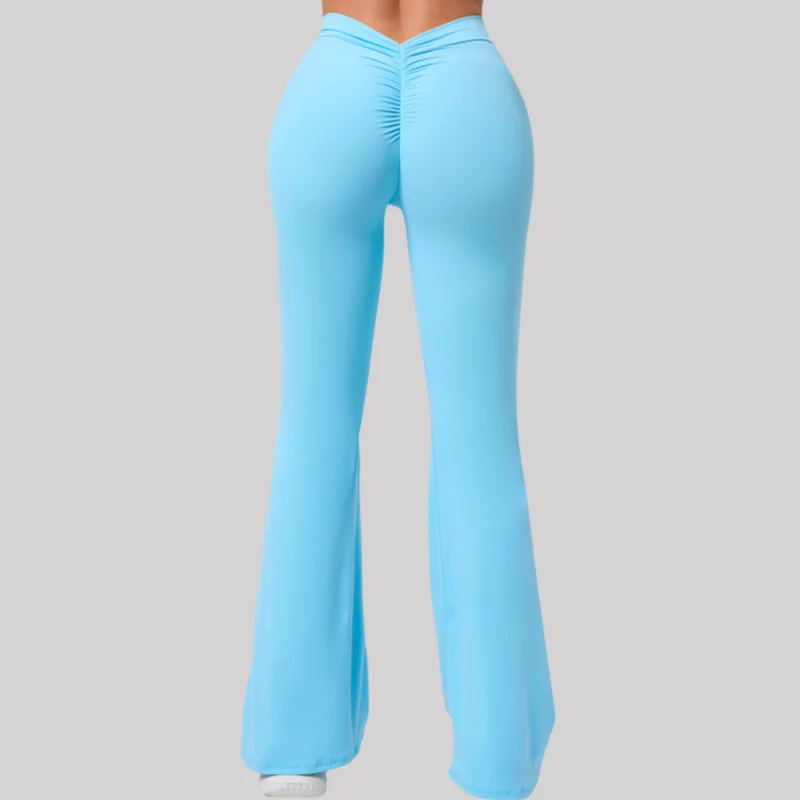 

Women's Seamless Flared Yoga Leggings: V-Waist Peach Booty Lifting Workout Pants for Gym