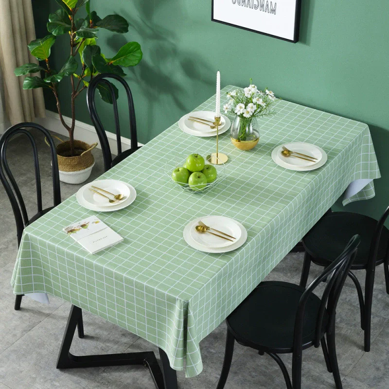 Tablecloth Plastic PEVA Table Cloth Thick Rectangula Grid Printed Waterproof Oilproof Home Kitchen Dining Table Colth Cover Mat