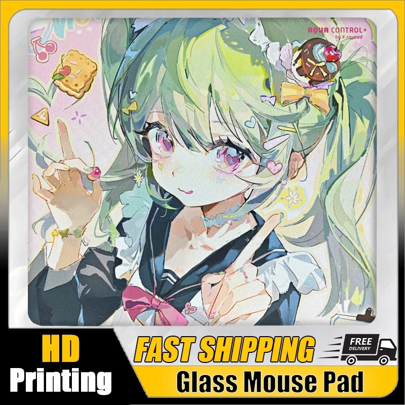 

Japan Anime Glass Mousepad Y2k Mint Girl Aqua Control Frosted Surface Desktop Mat Tempered FPS Custom Gaming Glass Mouse Pads
